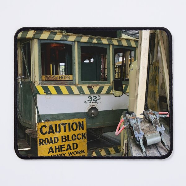 Artikelvorschau, Caution Road Block Ahead Tram Vintage Signs  entworfen und verkauft von Michael Voyler.