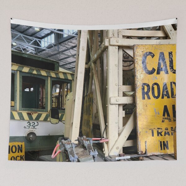 Artikelvorschau, Caution Road Block Ahead Tram Vintage Signs entworfen und verkauft von Michael Voyler.