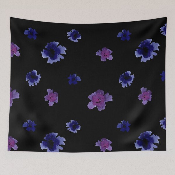 Item preview, Violet viola flower black pattern a watercolor designed and sold by Yana Mustafina | Boho Soulful Designs.