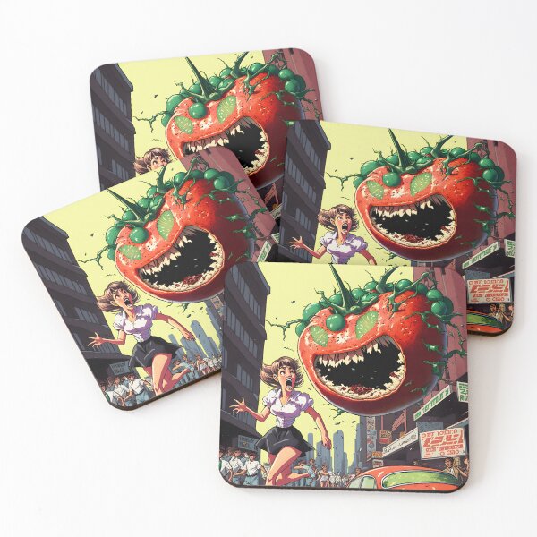 Item preview, Evil Tomato Monsters in the City - Retrofuturism Japanese Anime Retro 60s designed and sold by AIWanderer.