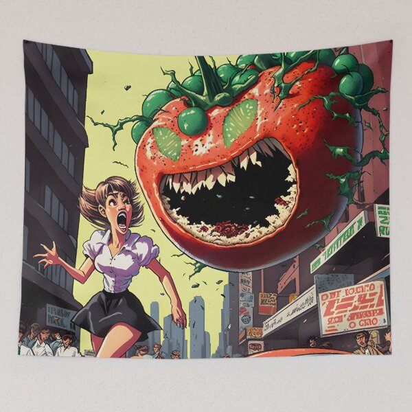 Item preview, Evil Tomato Monsters in the City - Retrofuturism Japanese Anime Retro 60s designed and sold by AIWanderer.