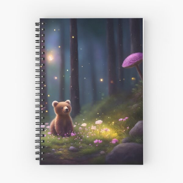 Item preview, Grizzly Baby Bear sitting in the forest surrounded by flowers designed and sold by Whimsy Bu.