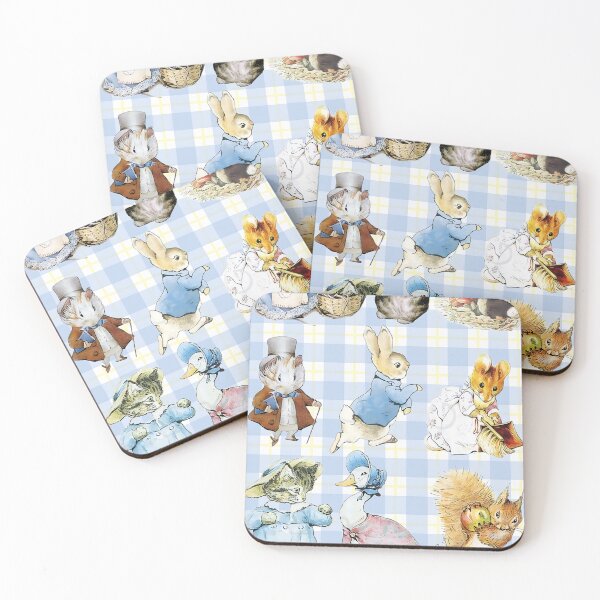 Item preview, Beatrix Potter characters on blue gingham pattern designed and sold by coolkatia.