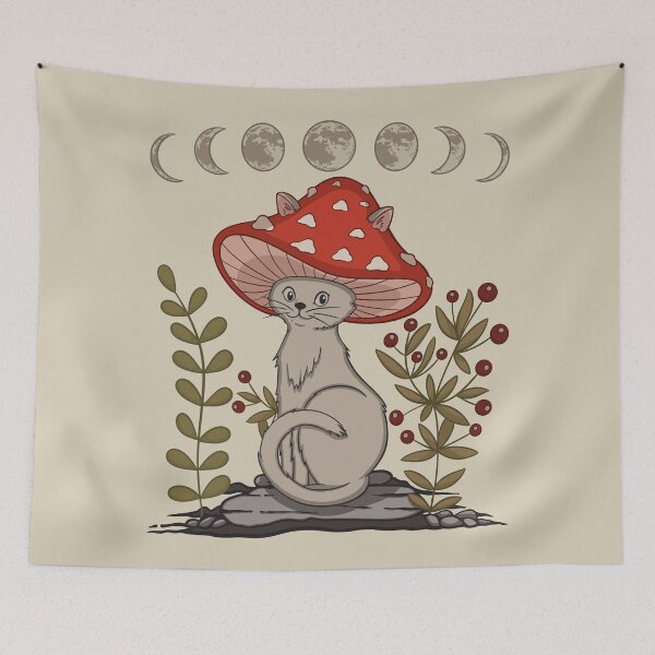 Item preview, Cottagecore Aesthetic Cat With Mushroom Hat  designed and sold by gogo-jr.