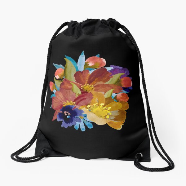Item preview,  Bouquet peony daisy violet floral a watercolor black designed and sold by Calligramus | Self-Love, Mental Health & Soft Feminism Design.