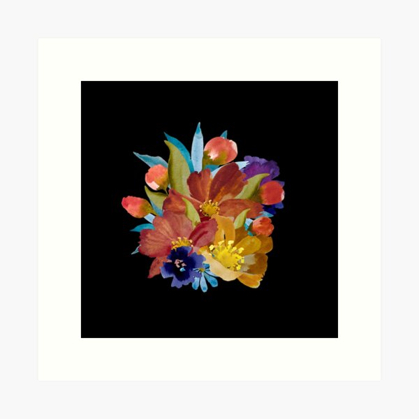 Item preview,  Bouquet peony daisy violet floral a watercolor black designed and sold by Calligramus | Self-Love, Mental Health & Soft Feminism Design.