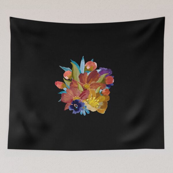 Item preview,  Bouquet peony daisy violet floral a watercolor black designed and sold by Yana Mustafina | Boho Soulful Designs.
