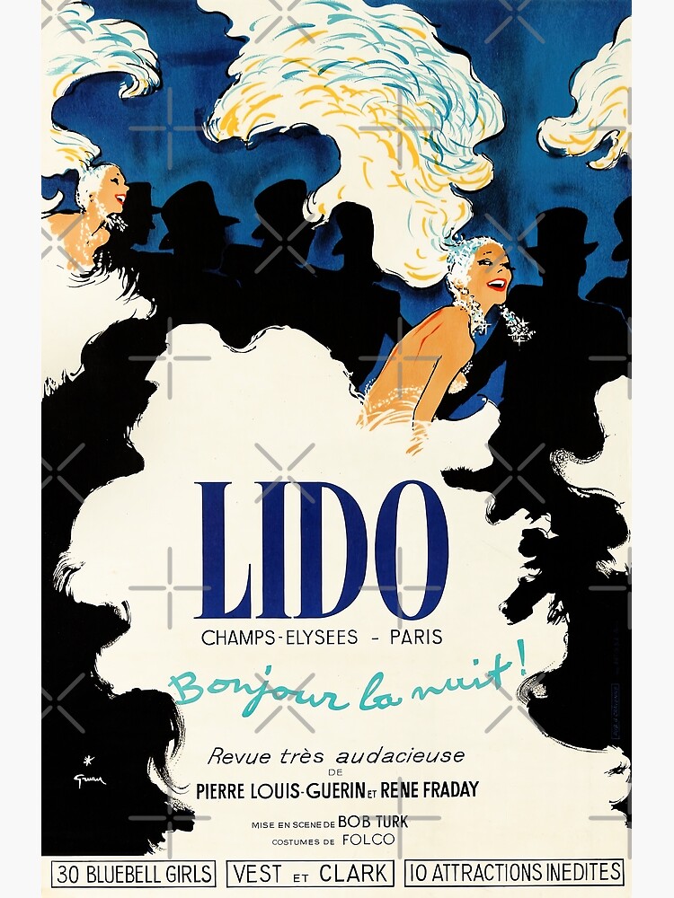 Vintage Poster Ad - Lido Cabaret - Champs-Élysées Paris, France - Bonjour  la Nuit! René Gruau (Hello Night!) | Art Print