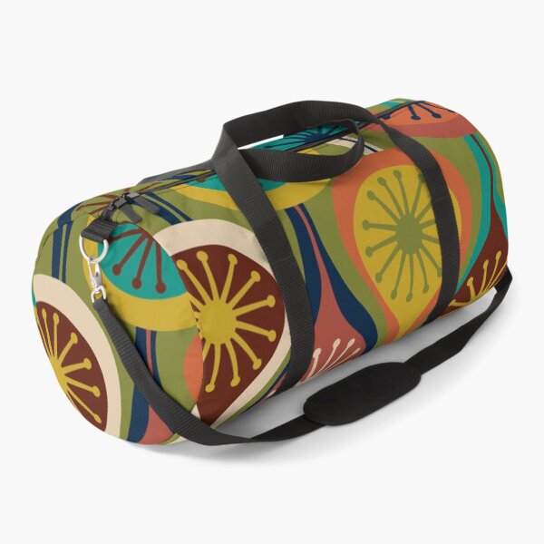 Item preview, Mid Century Modern Atomic Drops Retro Pattern in Mid Mod Olive Green Turquoise Orange Mustard designed and sold by kierkegaard.