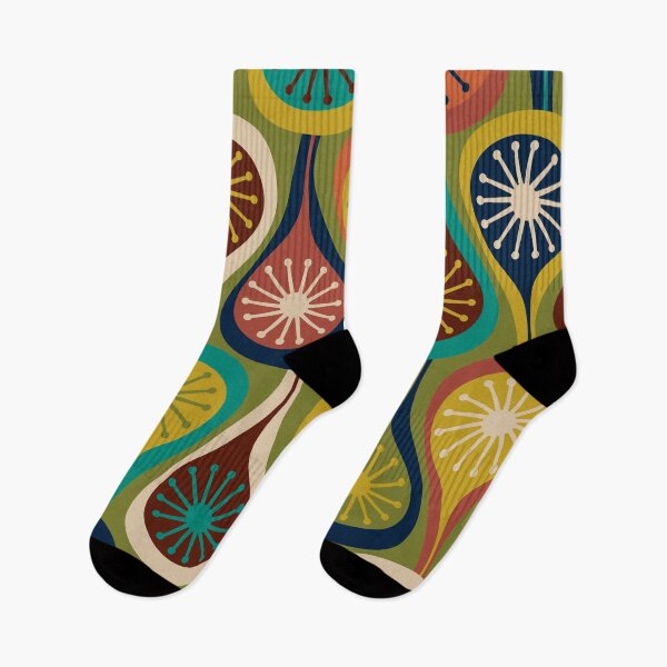 Item preview, Mid Century Modern Atomic Drops Retro Pattern in Mid Mod Olive Green Turquoise Orange Mustard designed and sold by kierkegaard.