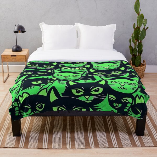 Item preview, Pattern - Green and Black Cartoon Cat Heads designed and sold by Stacey Hallock.