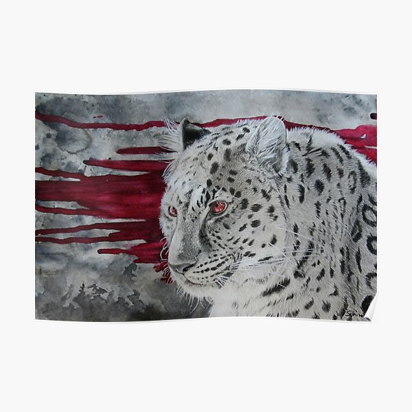 hunter - monochrome leopard with bloody background Poster