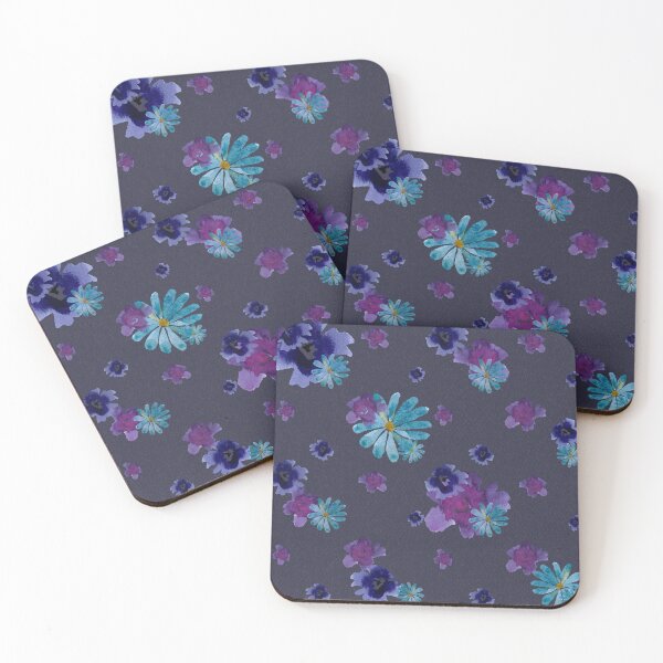 Aperçu de l'œuvre Violet viola daisy ornate grey pattern watercolor  créée et vendue par Yana Mustafina | Boho Soulful Designs.