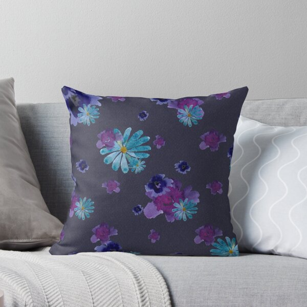 Aperçu de l'œuvre Violet viola daisy ornate grey pattern watercolor  créée et vendue par Yana Mustafina | Boho Soulful Designs.
