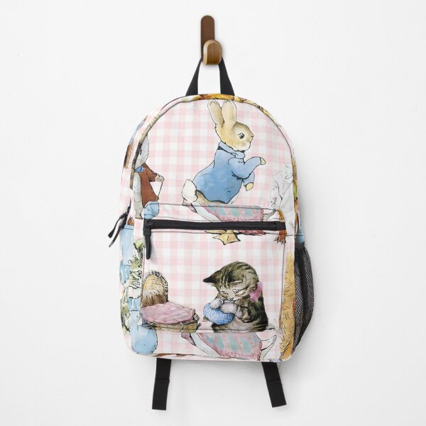 Item preview, Peter Rabbit characters on pink gingham background seamless pattern designed and sold by coolkatia.