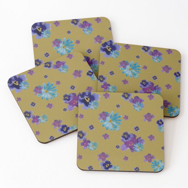 Artikelvorschau, Violet daisy blue flower yellow pattern watercolor entworfen und verkauft von Yana Mustafina | Boho Soulful Designs.
