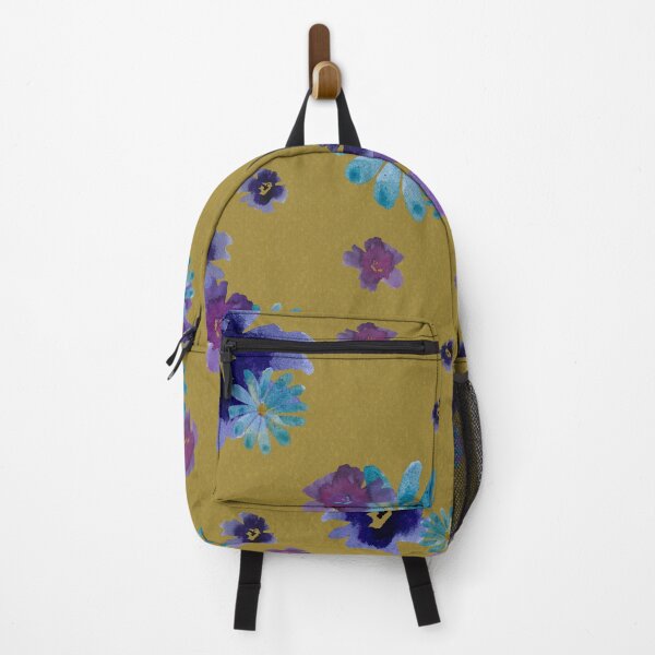 Aperçu de l'œuvre Violet daisy blue flower yellow pattern watercolor créée et vendue par Yana Mustafina | Boho Soulful Designs.