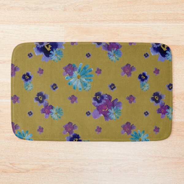 Artikelvorschau, Violet daisy blue flower yellow pattern watercolor entworfen und verkauft von Yana Mustafina | Boho Soulful Designs.
