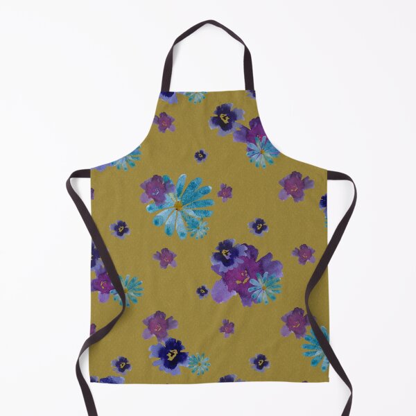 Item preview, Violet daisy blue flower yellow pattern watercolor designed and sold by Yana Mustafina | Boho Soulful Designs.