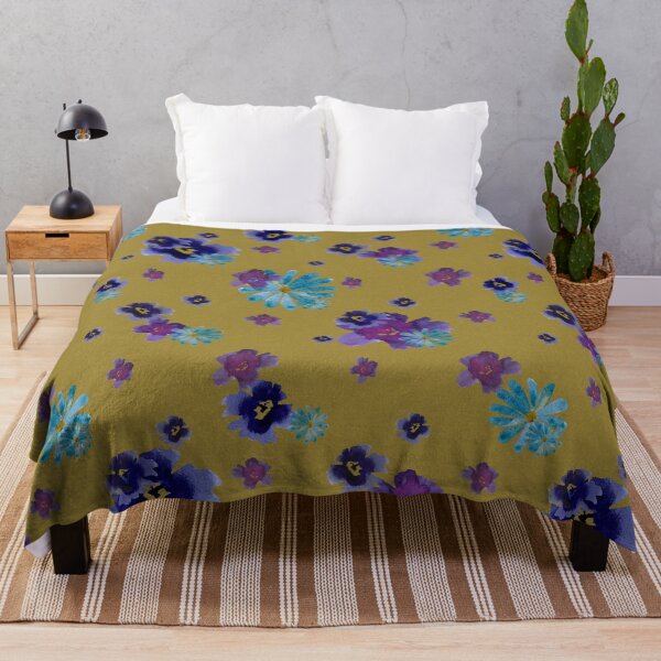 Aperçu de l'œuvre Violet daisy blue flower yellow pattern watercolor créée et vendue par Yana Mustafina | Boho Soulful Designs.