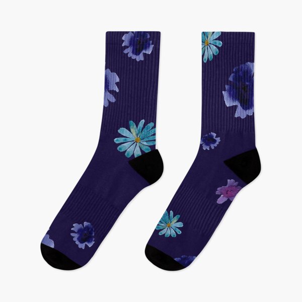 Aperçu de l'œuvre Violet daisy flower blue simple pattern watercolor créée et vendue par Yana Mustafina | Boho Soulful Designs.