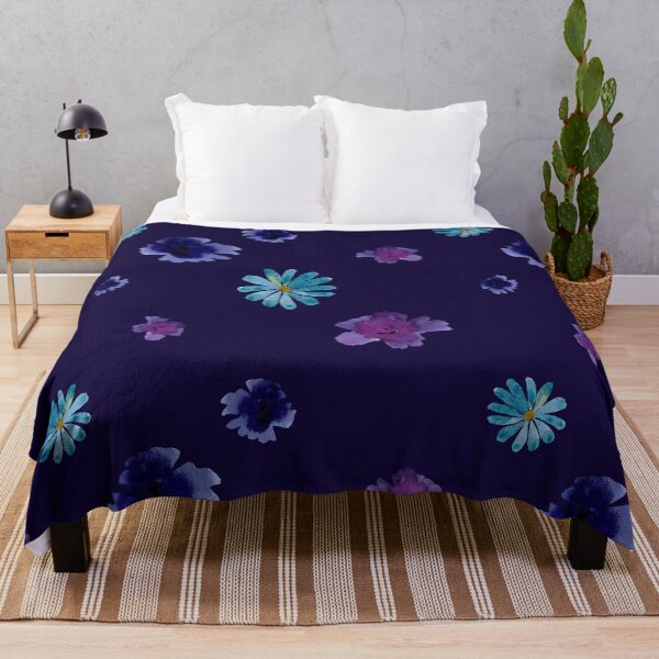 Item preview, Violet daisy flower blue simple pattern watercolor designed and sold by Yana Mustafina | Boho Soulful Designs.