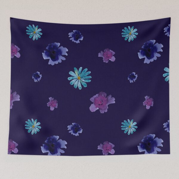 Item preview, Violet daisy flower blue simple pattern watercolor designed and sold by Yana Mustafina | Boho Soulful Designs.