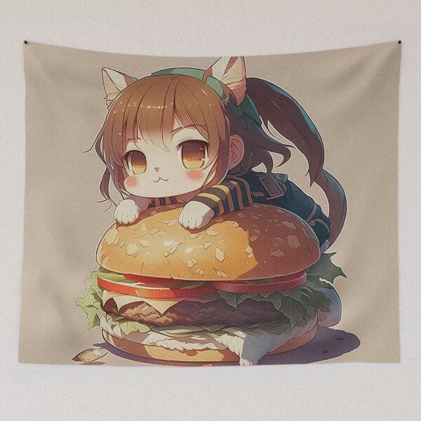 Item preview, Cute anime style cat girl on a giant hamburger designed and sold by SvarunPogani.