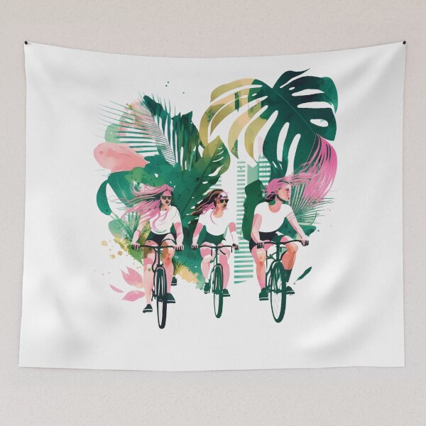 Item preview, City Cyclists in Adela Pink and Green T-Shirt designed and sold by bricoartv.