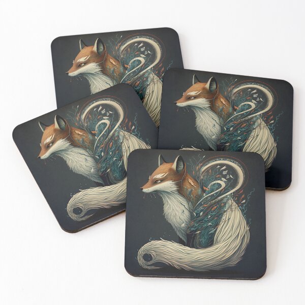 Item preview, Fox & Wisps - TeaKitsune Fox Yokai  designed and sold by Yagyesh Yadav.