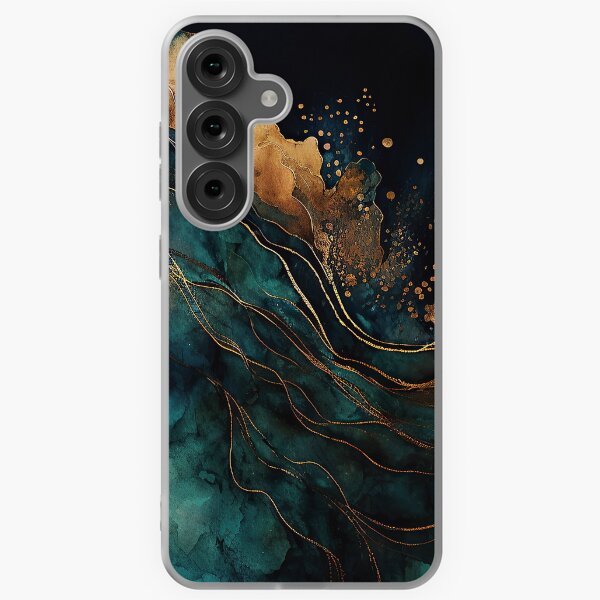Item preview, Ocean Vibes Abstract Blue Gold Ink Painting Texture designed and sold by MysticMarble.