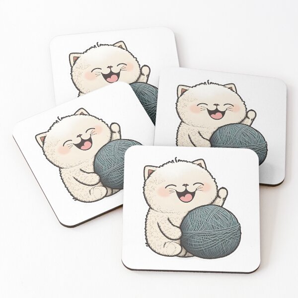 Item preview, Cute White Cat Enjoying Playtime with Wool Ball designed and sold by TheProPrints.