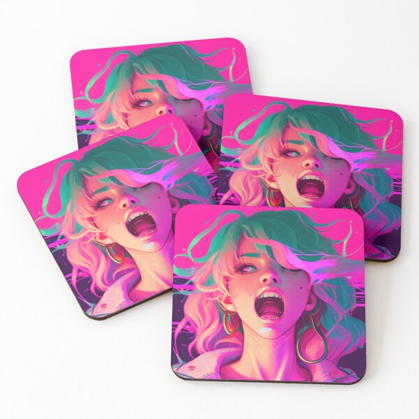 Aperçu de l'œuvre Synthwave fille bouche ouverte - vaporwave esthétique créée et vendue par OzzyArts.