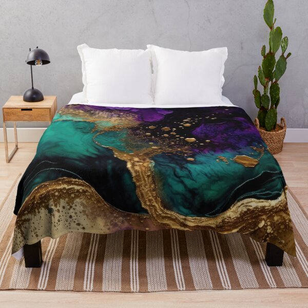 Item preview, Wild Purple And Teal Ocean Vibes Abstract Blue Gold Ink Painting Texture designed and sold by MysticMarble.
