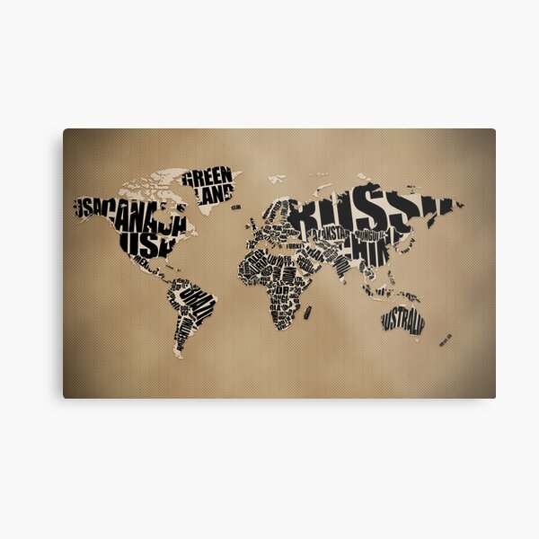 Typographic World Map Metal Print