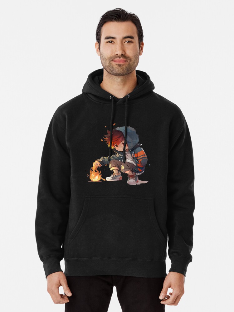 Cute little anime boy with fire powers Pullover Hoodie