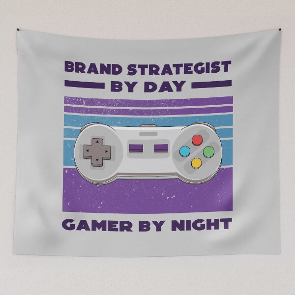 Item preview, Brand strategist by day gamer by night, dark text, funny games lovers, humor, joke, meme, gamer worker, Brand strategist job, marketing department designed and sold by SGS-.