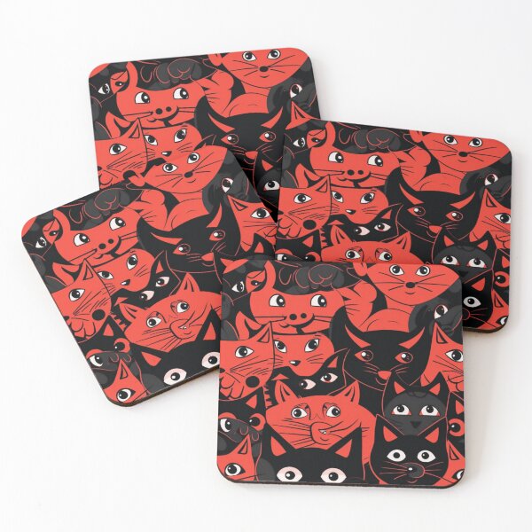 Item preview, Pattern - Red and Black Cat Heads designed and sold by Stacey Hallock.