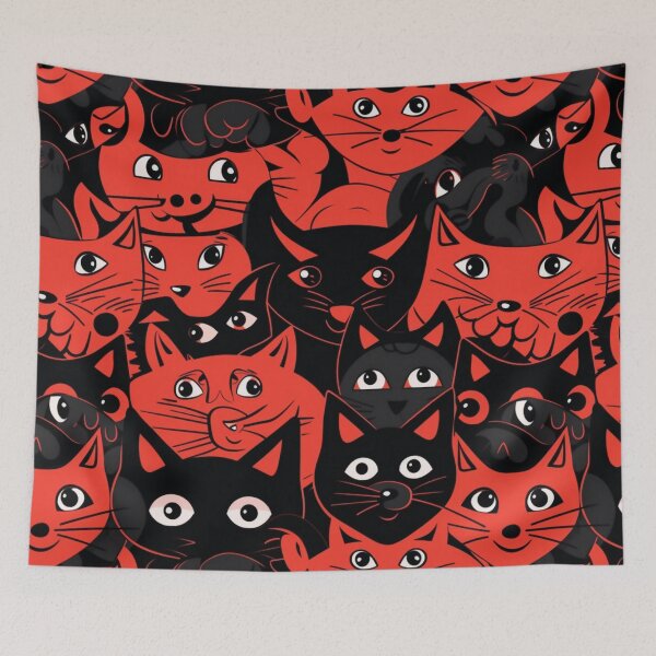 Item preview, Pattern - Red and Black Cat Heads designed and sold by Stacey Hallock.