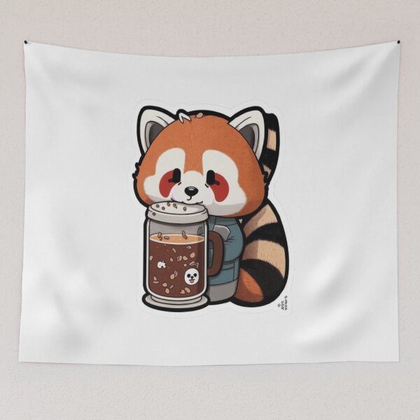 Item preview, Kawaii Red Panda Coffee Addict Cute and Cuddly Redpanda Art designed and sold by MCreativeStore.