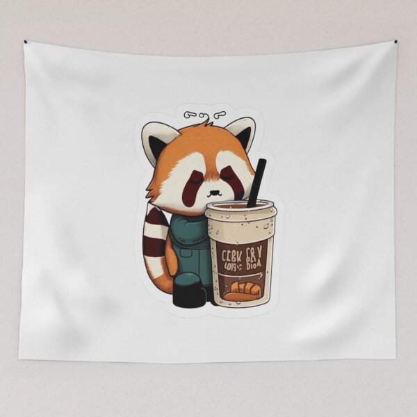 Item preview, Kawaii Red Panda Coffee Addict Cute and Cuddly Redpanda Art designed and sold by MCreativeStore.