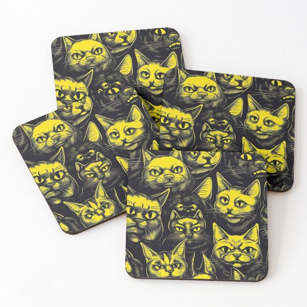 Item preview, Pattern - Yellow and Black Cat Heads designed and sold by Stacey Hallock.