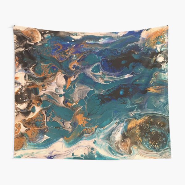 Teal & Gold Pour Tapestry