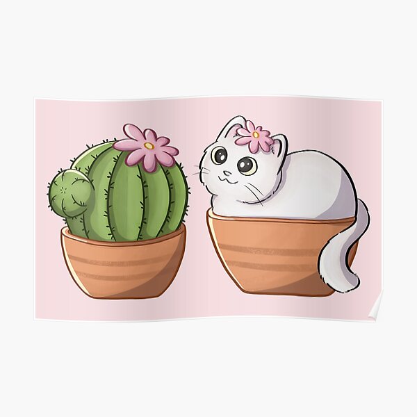 Cute Cat And Cactus Poster