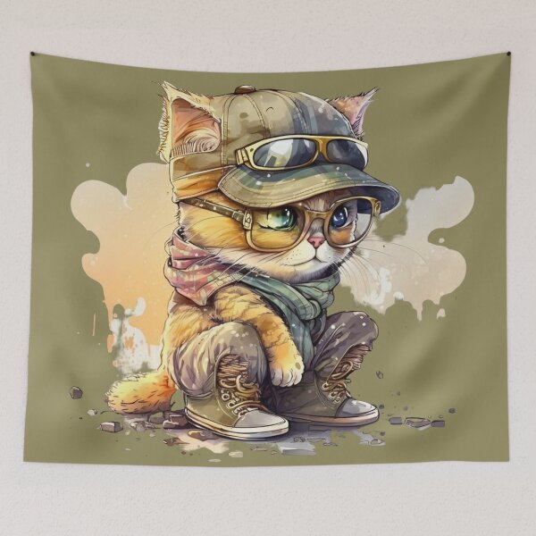Item preview, Thoughtful Kitten in Cap and Glasses designed and sold by DreamPrint Collective.