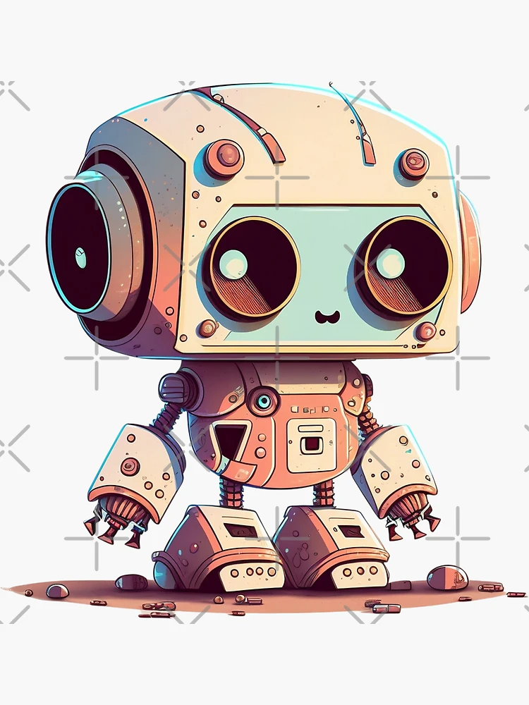 Cute Robot, Funny Robot, Silly Robot, Blue Robot - Cute Robot - Sticker