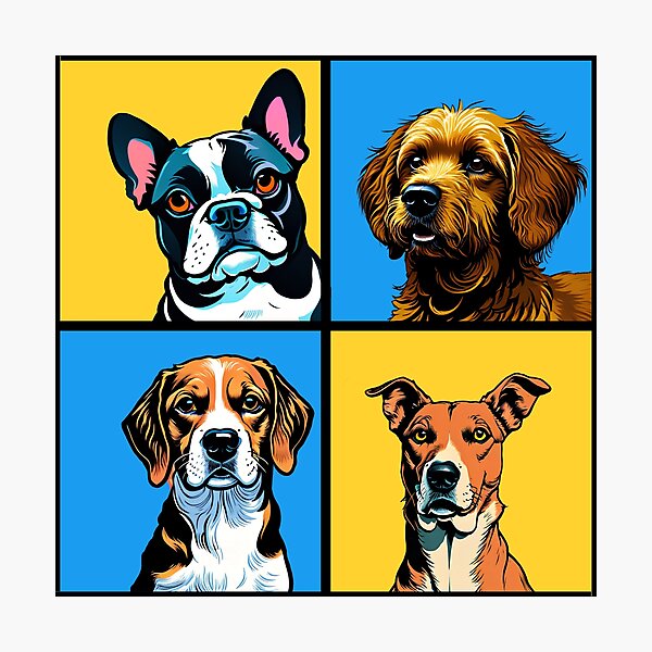 Item preview, Four Cartoon Dogs - Yellow and Adorable Pet Art  designed and sold by ElLocoMus.