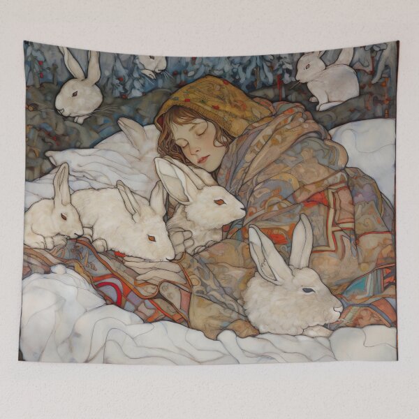Item preview, Girl in Snow Sleeping with White Hares  designed and sold by Susan  Gallagher.