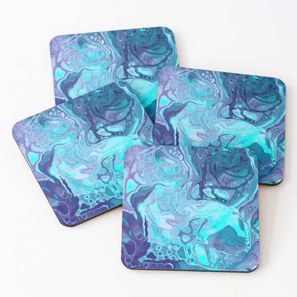 Item preview, Abstract Psychedelic Water Blue and Purple Acrylic Paint Pour designed and sold by MptR.