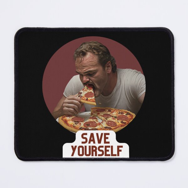 Item preview, STRANGER THINGS, STRANGER THINGS NETFLIX, STRANGERTHINGS JIM HOPPER eating a pepperoni pizza saying save yourself designed and sold by aquinavortex.